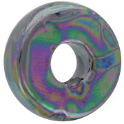 Perle Heishi rondelle en céramique 15 mm Noir pétrole irisé x1