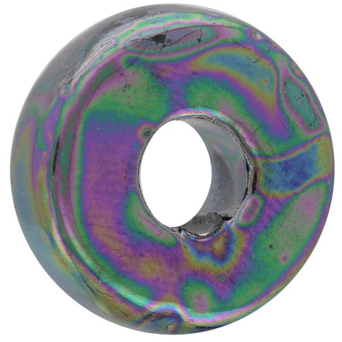 Perle Heishi rondelle en céramique 15 mm Noir pétrole irisé x1