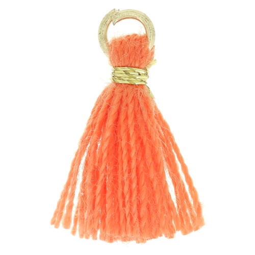 Pompon imitation coton pour création bijoux DIY 10 mm Rouge corail attache Doré x1