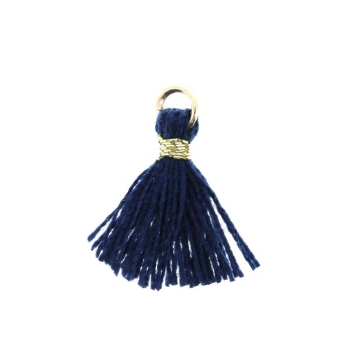Pompon imitation coton pour création bijoux DIY 12 mm Blue Navy attache Doré x1