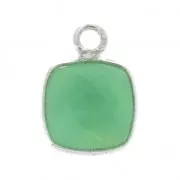 Pendentif carré pierre facettée 7 mm serti Argent 925 / Chrysoprase x1