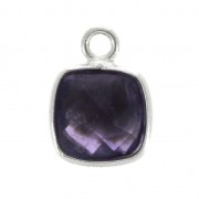 Pendentif carré pierre facettée 7 mm serti Argent 925 / Amethyst x1|raw }}