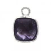 Pendentif carré pierre facettée 7 mm serti Argent 925 / Amethyst x1