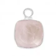 Pendentif carré pierre facettée 7 mm serti Argent 925 / Quartz Rose x1