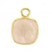 Pendentif carré pierre facettée 7 mm serti Argent 925 Plaqué Or / Quartz Rose x1
