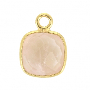 Pendentif carré pierre facettée 7 mm serti Argent 925 Plaqué Or / Quartz Rose x1