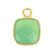 Pendentif carré pierre facettée 7 mm serti Argent 925 Plaqué Or / Chrysoprase x1
