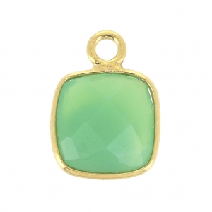 Pendentif carré pierre facettée 7 mm serti Argent 925 Plaqué Or / Chrysoprase x1