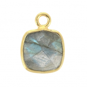 Pendentif carré pierre facettée 7 mm serti Argent 925 Plaqué Or / Labradorite x1