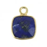 Pendentif carré pierre facettée 7 mm serti Argent 925 Plaqué Or / Lapis lazuli x1