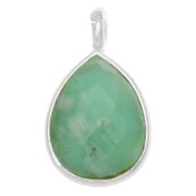 Breloque goutte pierre facettée 6x8 mm serti Argent 925 / Chrysoprase x1