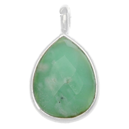 Breloque goutte pierre facettée 6x8 mm serti Argent 925 / Chrysoprase x1