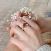 Biais en polycoton style wax 20 mm - Bamako Fleurs de mariage Rouge / Jaune x 1m