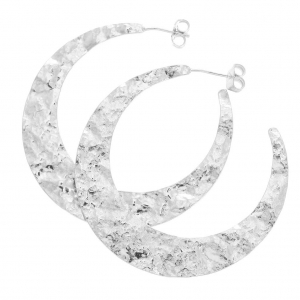 Créoles demi-lune martelées aplaties à décorer 50 mm Argenté x2