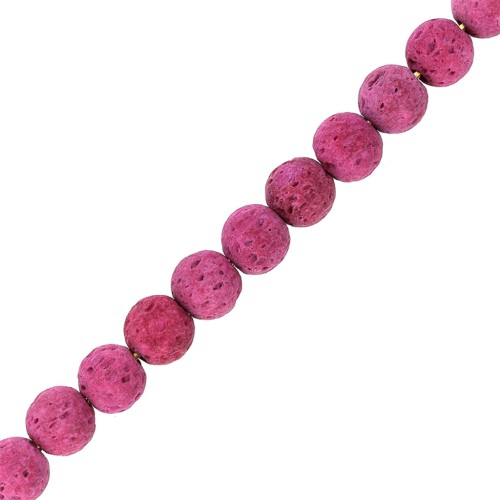 Perles Rondes 6 mm en Pierre de Lave teintée - Rose framboise x15