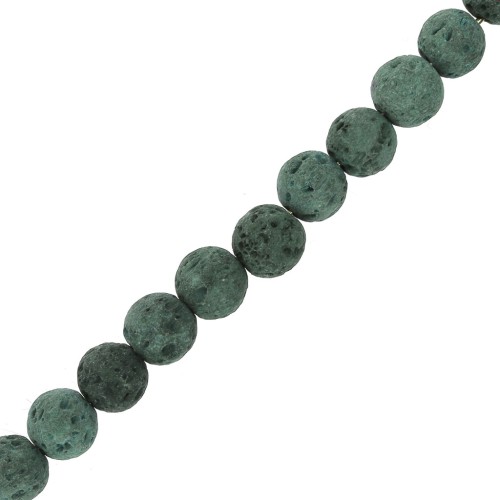 Perles Rondes 6 mm en Pierre de Lave teintée - Vert foncé x15