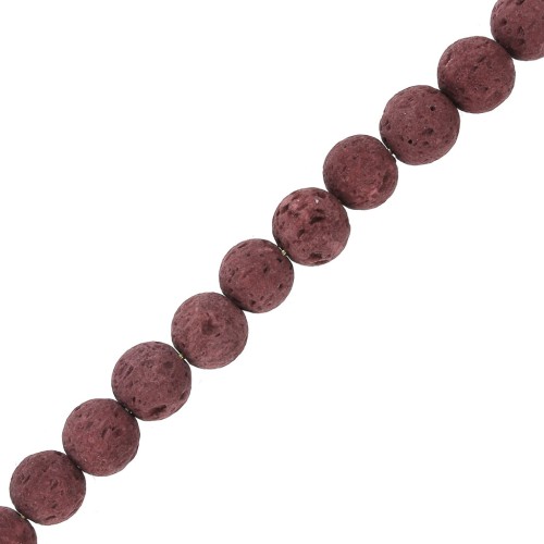 Perles Rondes 6 mm en Pierre de Lave teintée - Rouge foncé x15
