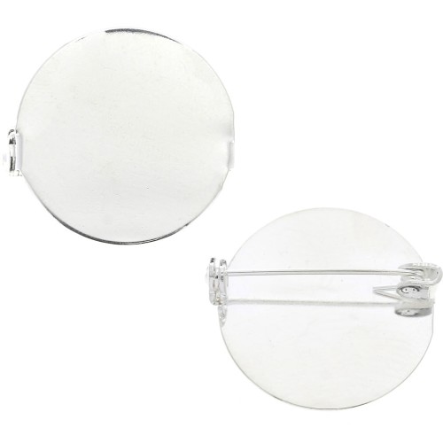 Support de broche avec plateau rond fond plat 26 mm - Placage Argent fin x1