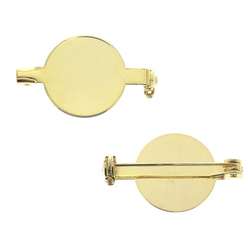 Support de broche avec plateau pour cabochon fond plat 16 mm - Doré à l'or fin x1