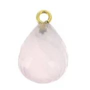 Pendentif goutte facettée 13x10 mm Argent 925 Plaqué Or /Quartz Rose x1