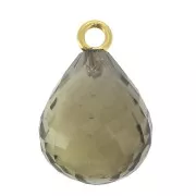 Pendentif goutte facettée 13x10 mm Argent 925 Plaqué Or /Quartz Fumé x1
