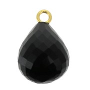 Pendentif goutte facettée 13x10 mm Argent 925 Plaqué Or / Onyx Noir x1