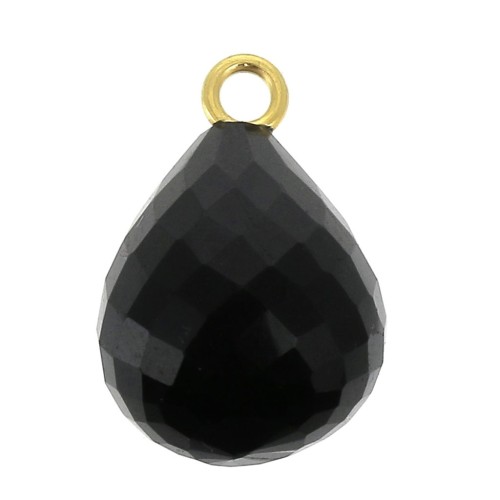 Pendentif goutte facettée 13x10 mm Argent 925 Plaqué Or / Onyx Noir x1