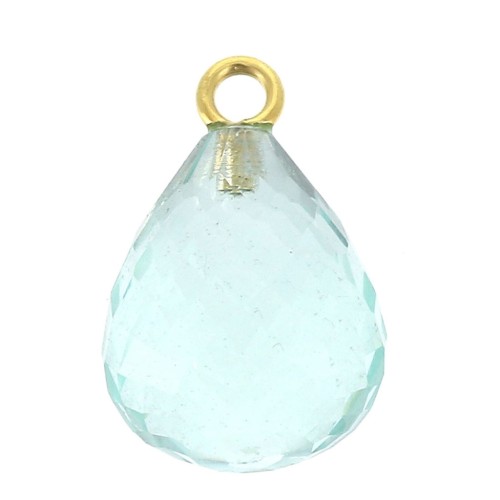 Pendentif goutte facettée 13x10 mm - Argent 925 Plaqué Or / Hydro Aquamarine x1
