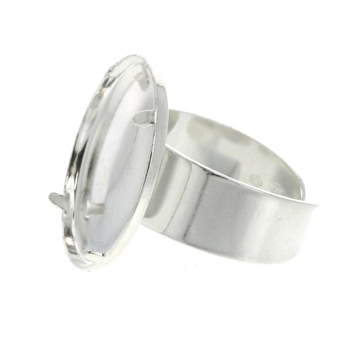 Bague serti à griffes pour cabochon fond plat 20 mm en Argent 925 x1