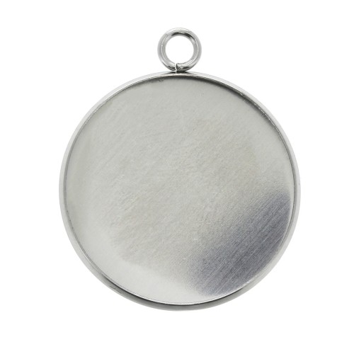 Serti pendentif pour cabochon rond fond plat 25 mm en Acier inox x1