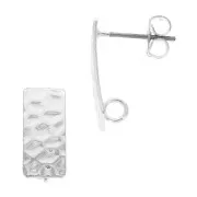 Clous d'oreilles rectangle martelé 7x16 mm avec anneau - Rhodié x2