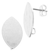 Clous d'oreilles ovale effet strié avec anneau ouvert en laiton 11x20 mm Rhodié x2|raw }}