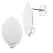 Clous d'oreilles ovale effet strié avec anneau ouvert en laiton 11x20 mm Rhodié x2