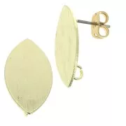 Clous d'oreilles ovale effet strié avec anneau ouvert en laiton 11x20 mm Doré x2