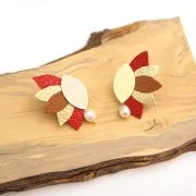 Clous d'oreilles ovale effet strié avec anneau ouvert en laiton 11x20 mm Doré x2