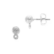 Clous d'oreilles boule martelée avec anneau à décorer en zamac 4.5x7 mm Rhodié x2