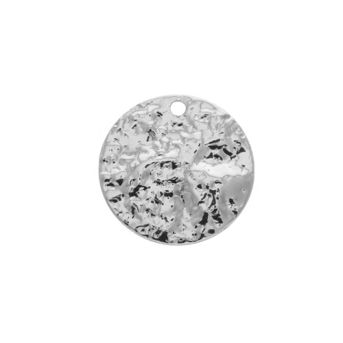 Sequin rond martelé pour la création de bijoux fantaisie en laiton 14 mm Rhodié x1