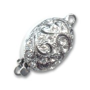 Fermoir ovale Strass Crystal 15x11 mm plaqué rhodium x1