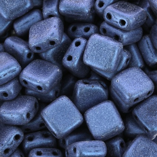 Tile beads 6 mm Metallic Suede Blue x50