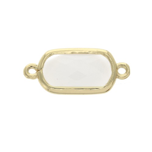 Intercalaire 2 anneaux verre facetté forme rectangle 18x8 mm Doré/Opaque Ivoire x1