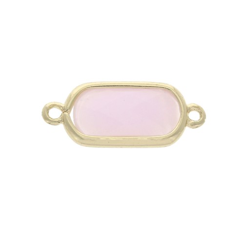 Intercalaire 2 anneaux verre facetté forme rectangle 18x8 mm Doré/Opaque Rose x1
