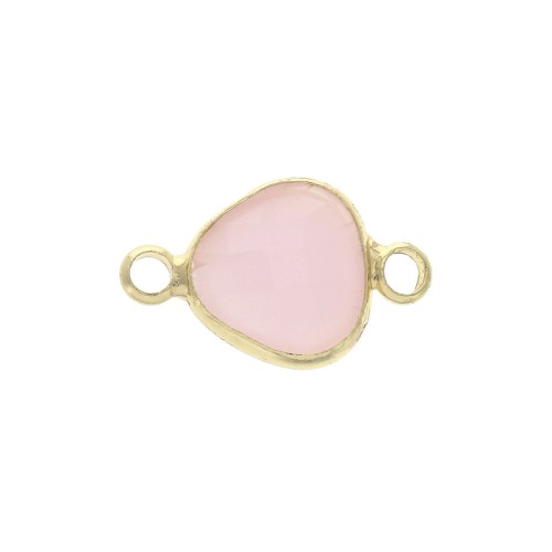 Intercalaire 2 anneaux verre facetté forme goutte 14x9 mm Doré/Opaque Rose x1