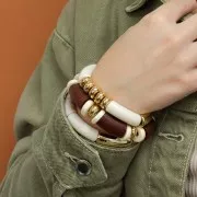 Perle Heishi rondelle en céramique 15 mm Pourpre marbré x1