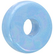 Perle Heishi rondelle en céramique 15 mm Bleu clair irisé x1