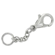 Fermoirs mousquetons 10 mm avec chaînette d'extension et anneau Rhodié x5