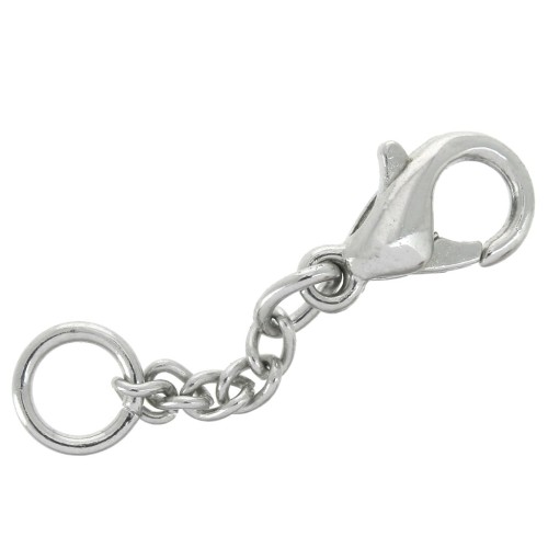 Fermoirs mousquetons 10 mm avec chaînette d'extension et anneau Rhodié x5