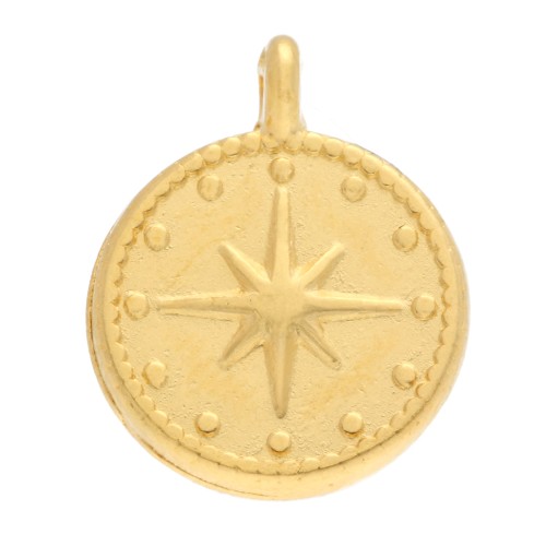 Pendentif médaille étoile du nord 12mm pour la création de bijoux DIY - Doré à l'or fin x1