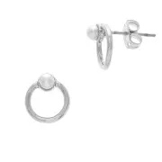Boucles d'oreilles ronds avec perle nacrée - à décorer en zamac 10 mm - Rhodié x2