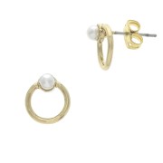 Boucles d'oreilles ronds avec perle nacrée en zamac 10 mm - Doré à l'or fin x2|raw }}