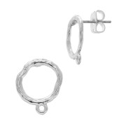 Clous d'oreilles ronds irréguliers martelés avec anneaux 14x11mm - Rhodié x2|raw }}